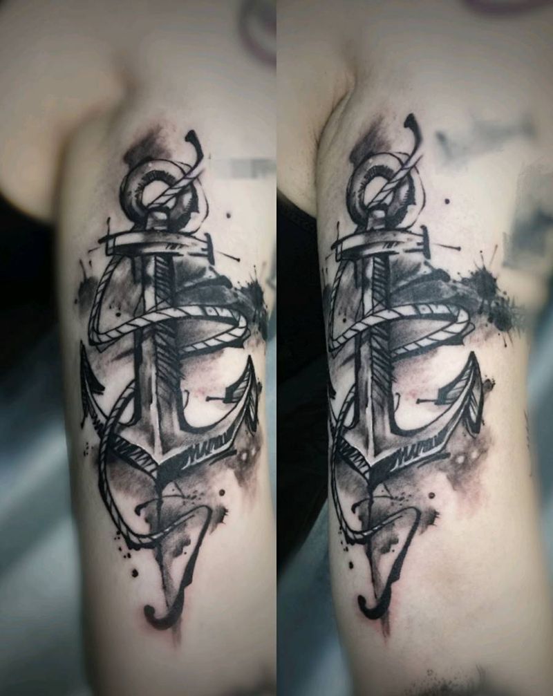 船锚纹身图片_手臂水墨纹身图案