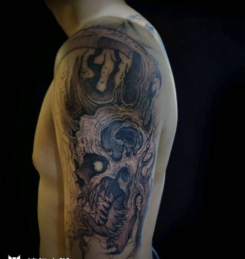 朋克骷髅纹身图片_手臂纹身图案