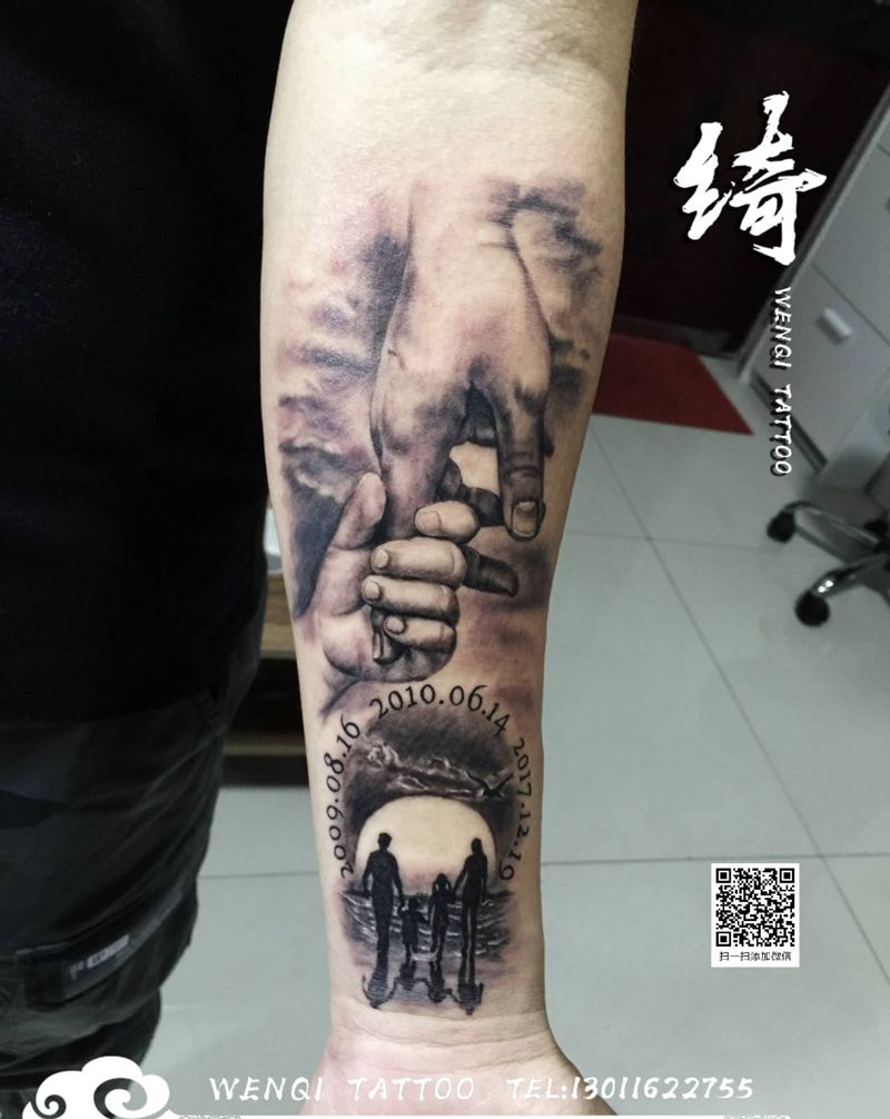 父爱如山纹身图片_手臂欧美写实纹身图案