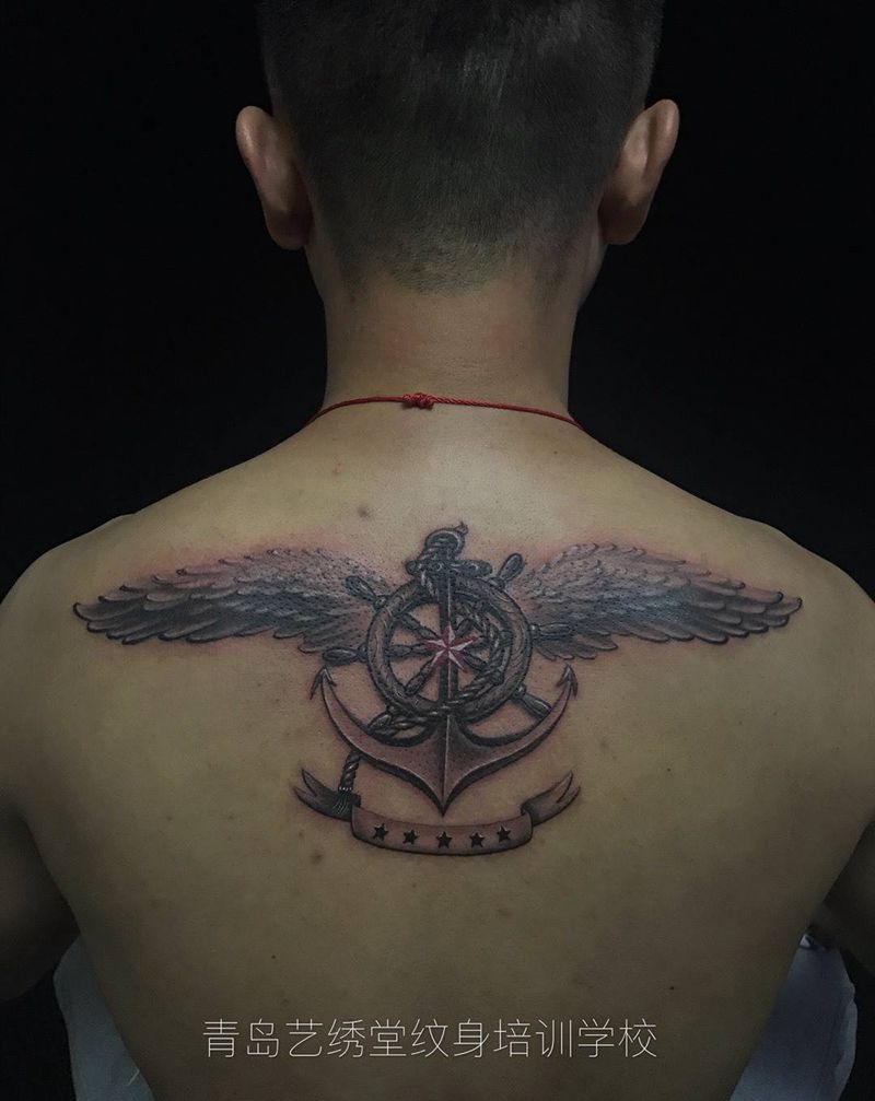 海魂纹身图片_成品手稿插画背部清新写实静物纹身图案