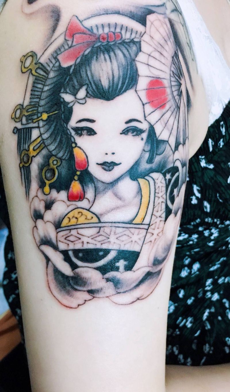 上臂火麒麟纹身图片