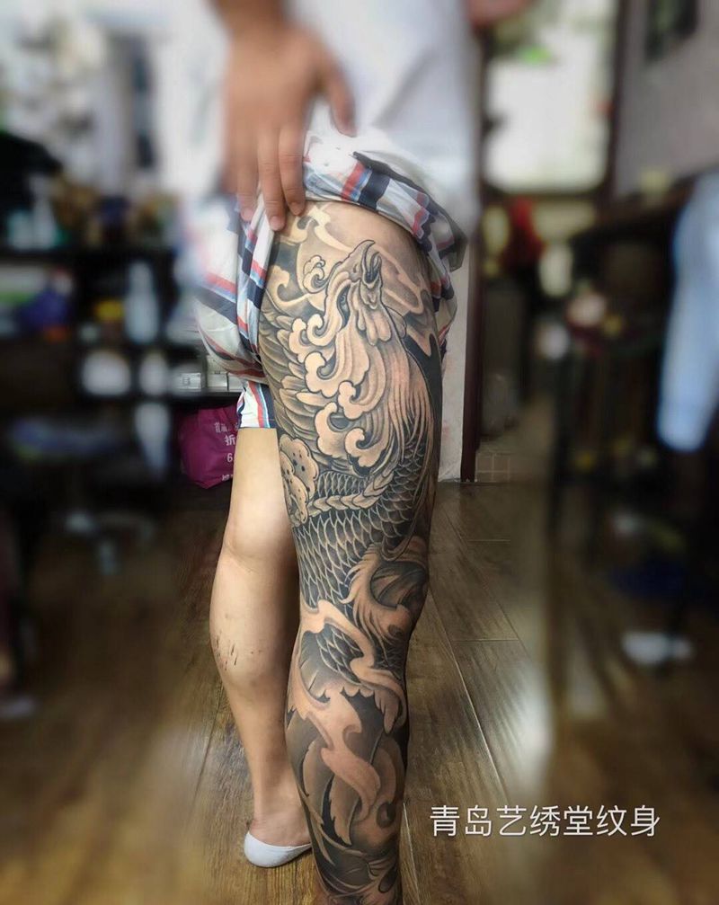 花腿纹身图片_成品手稿插画动物传统脚部纹身图案