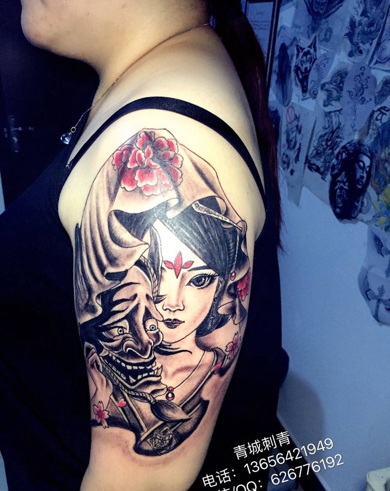 艺妓纹身纹身图片_成品手臂传统人物鬼神纹身图案