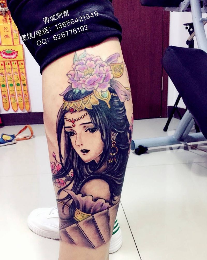 艺妓纹身纹身图片_成品腿部传统人物原创纹身图案