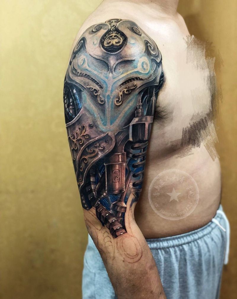 新机械臂纹身图片_手臂欧美写实机械纹身图案