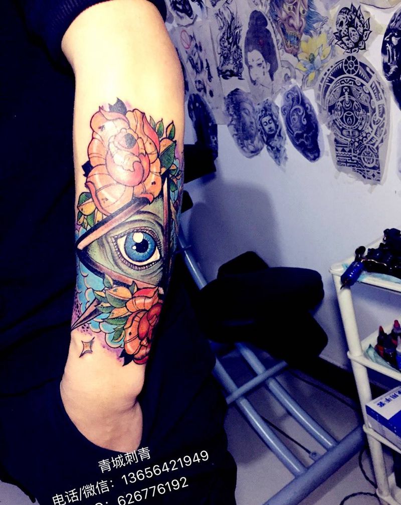 上帝之眼 欧美纹身图片_成品手臂欧美清新几何鬼神静物宗教纹身图案