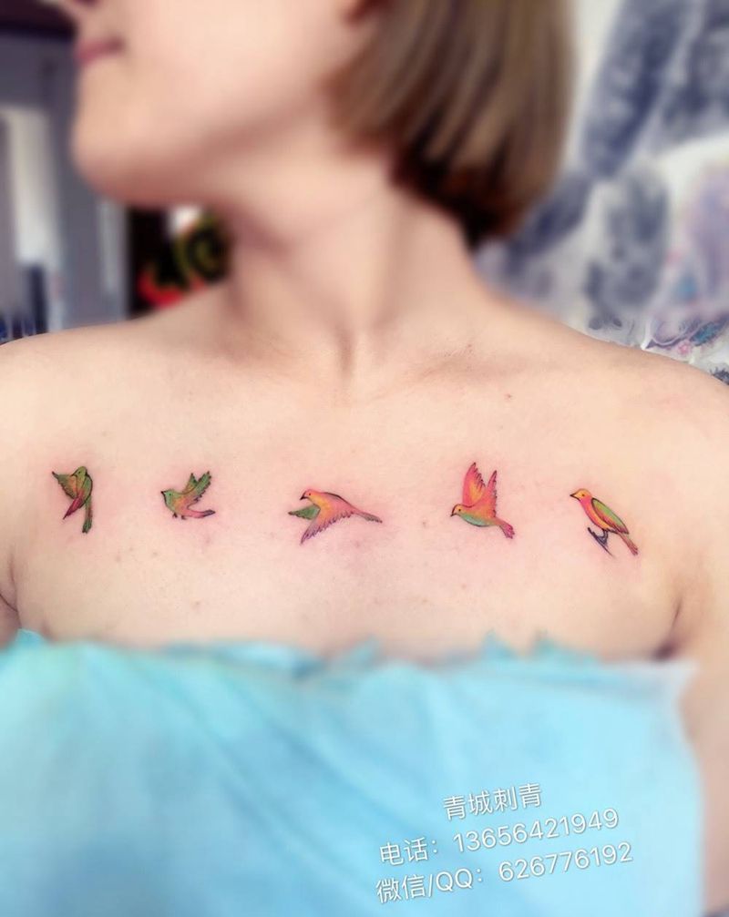 小鸟纹身纹身图片_成品胸部传统清新动物原创纹身图案