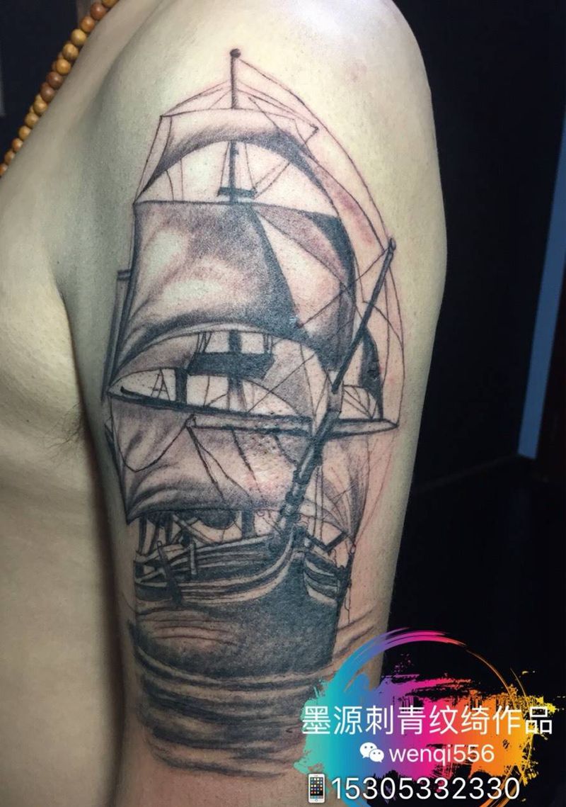 帆船未完待续纹身图片