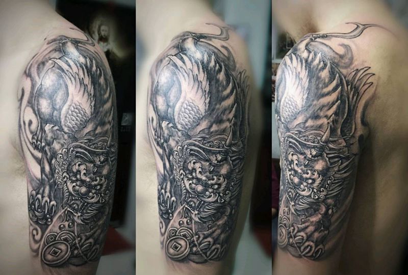 貔貅纹身图片_手臂新传统纹身图案