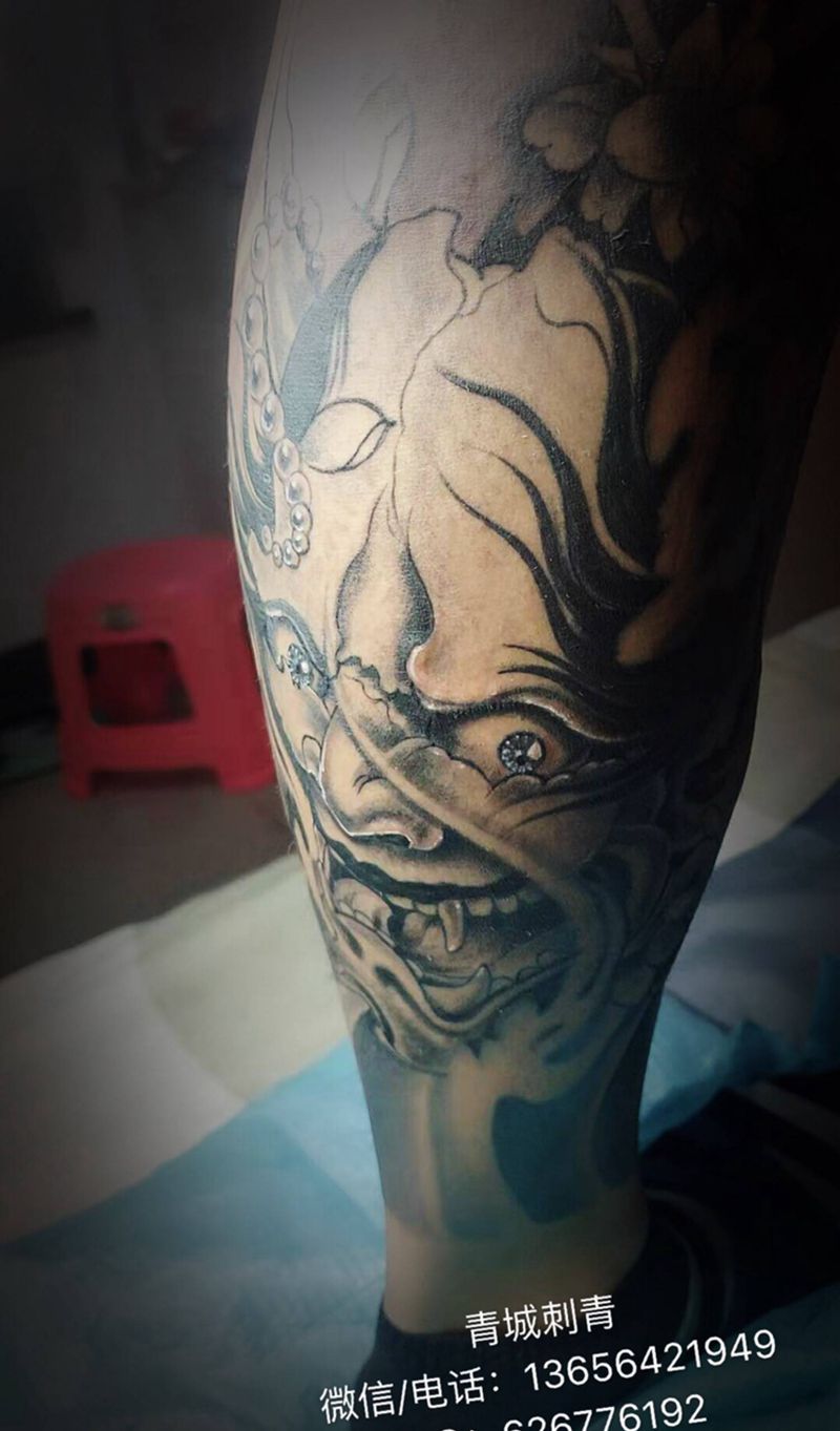 般若纹身纹身图片_腿部老传统新传统纹身图案