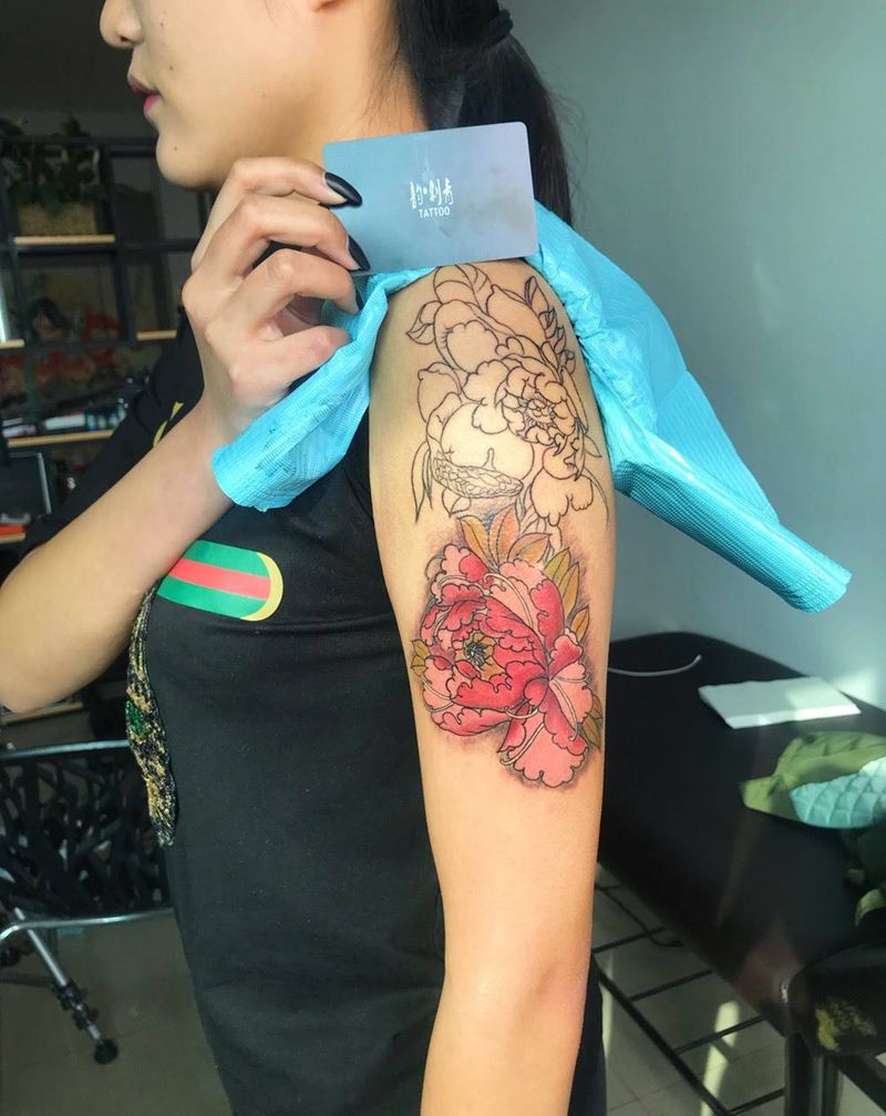 富贵牡丹未完成纹身图片