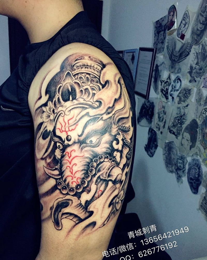 象神纹身纹身图片_成品手臂传统鬼神宗教纹身图案