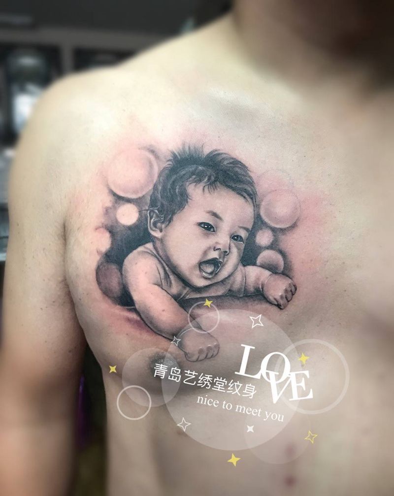 今日进度纹身图片_成品胸部写实原创纹身图案