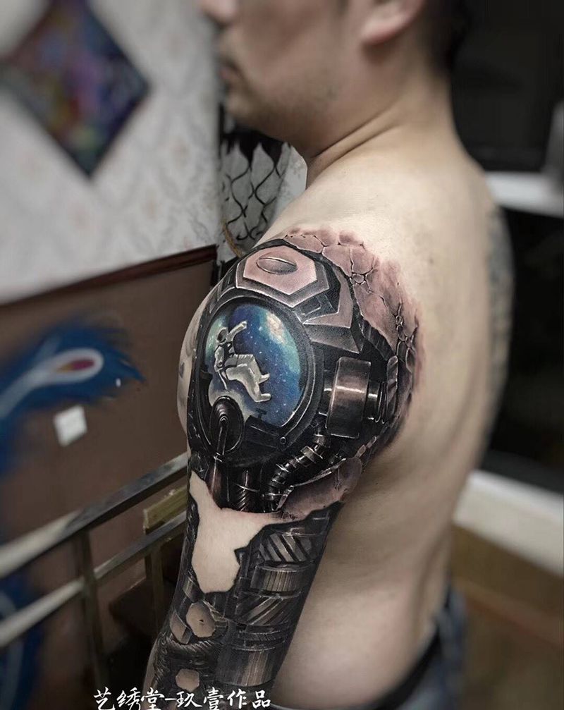 机械臂纹身图片_成品手稿插画手臂欧美写实原创纹身图案
