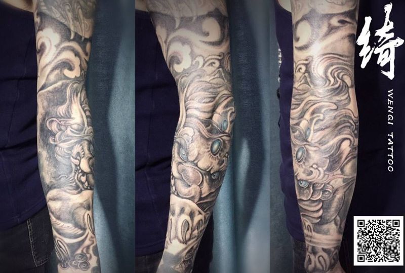 貔貅花臂纹身图片