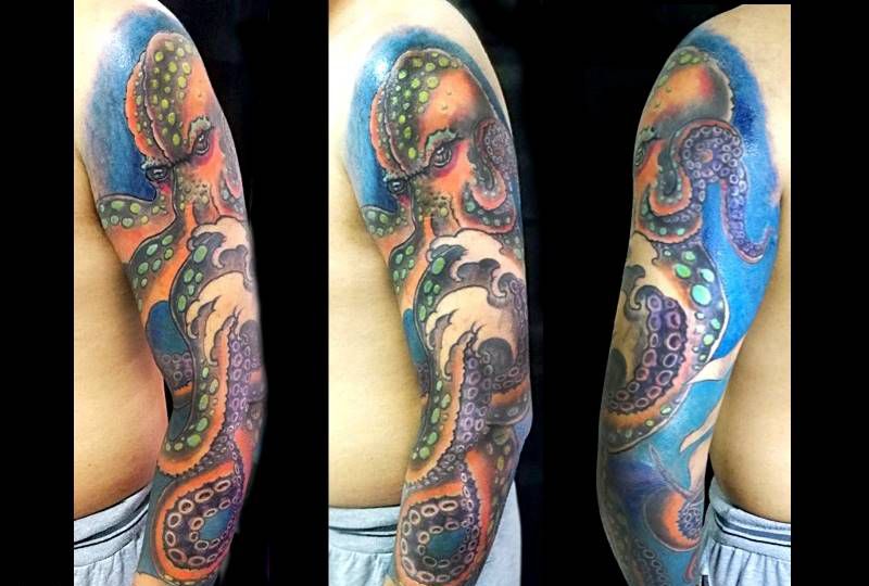 章鱼花臂纹身图片