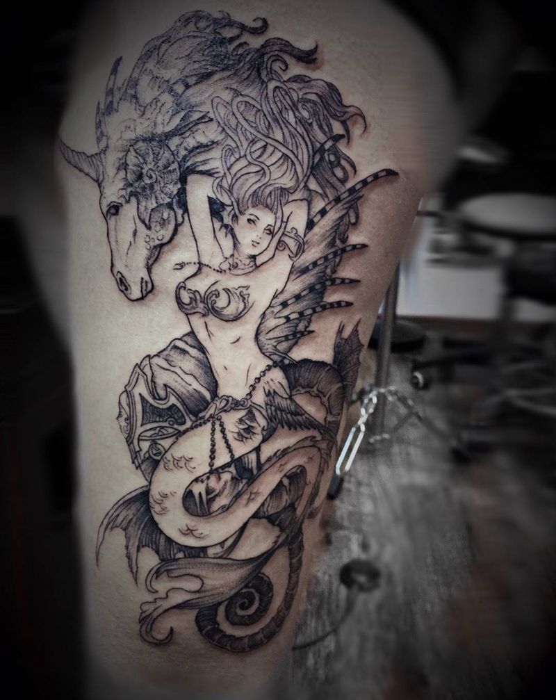 海龙美人鱼纹身图片