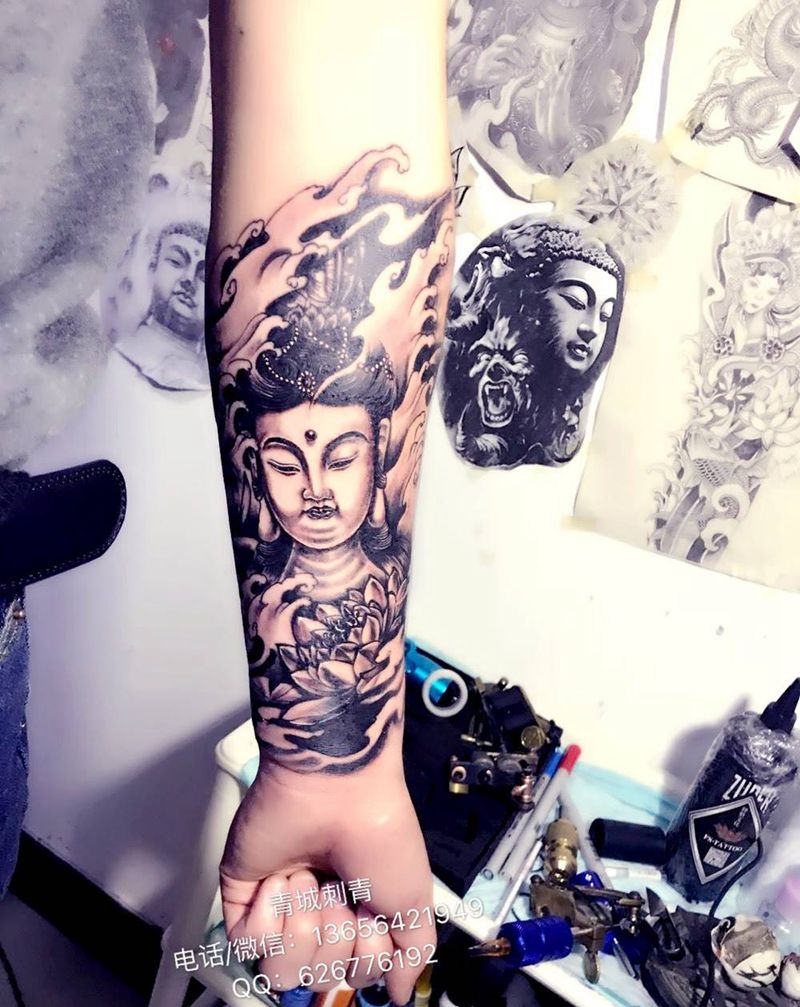 菩萨纹身 遮盖旧纹身纹身图片_成品手臂传统人物宗教原创纹身图案