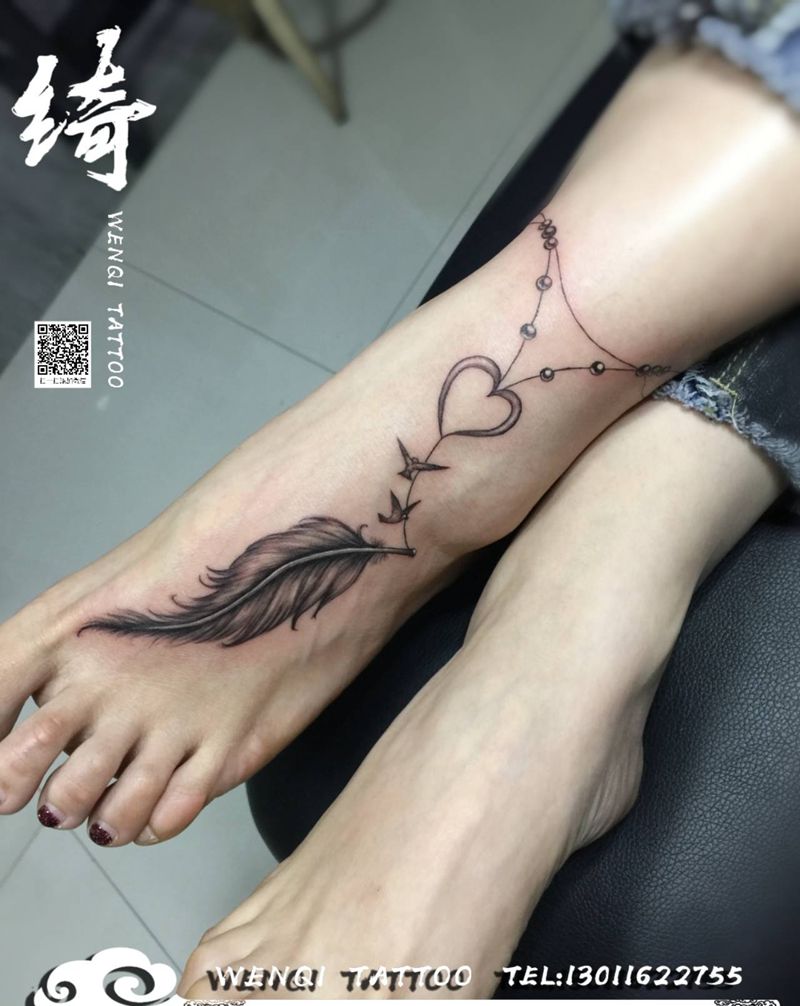 脚链纹身图片_小清新纹身图案