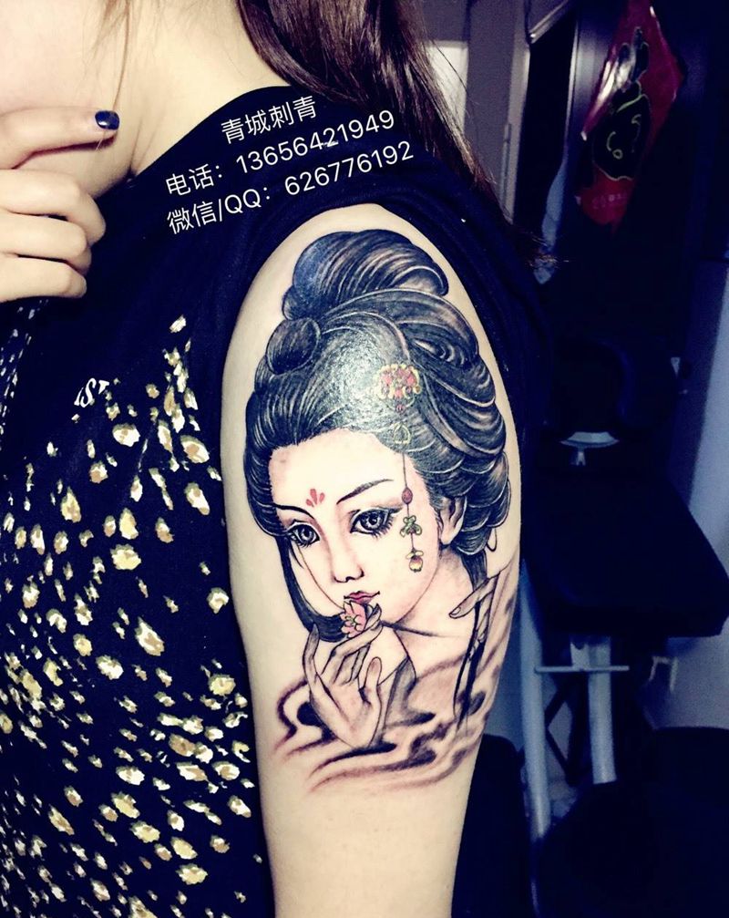 艺妓纹身图片_成品手臂传统人物纹身图案