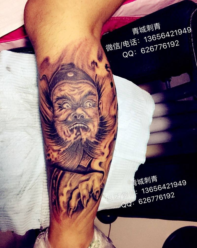 钟馗纹身纹身图片_成品脚部传统鬼神人物纹身图案