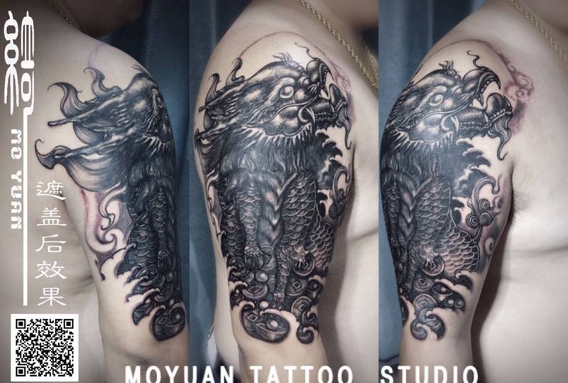 踏宝麒麟（遮盖作品）纹身图片