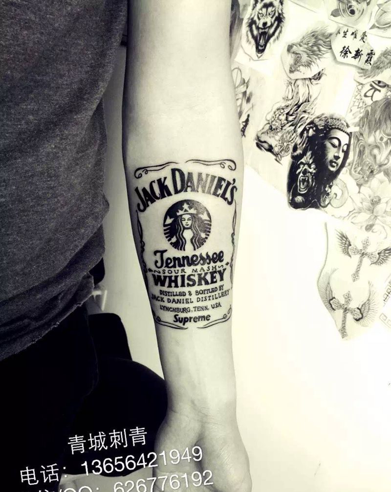 杰克丹尼纹身图片_成品手臂清新欧美字符纹身图案