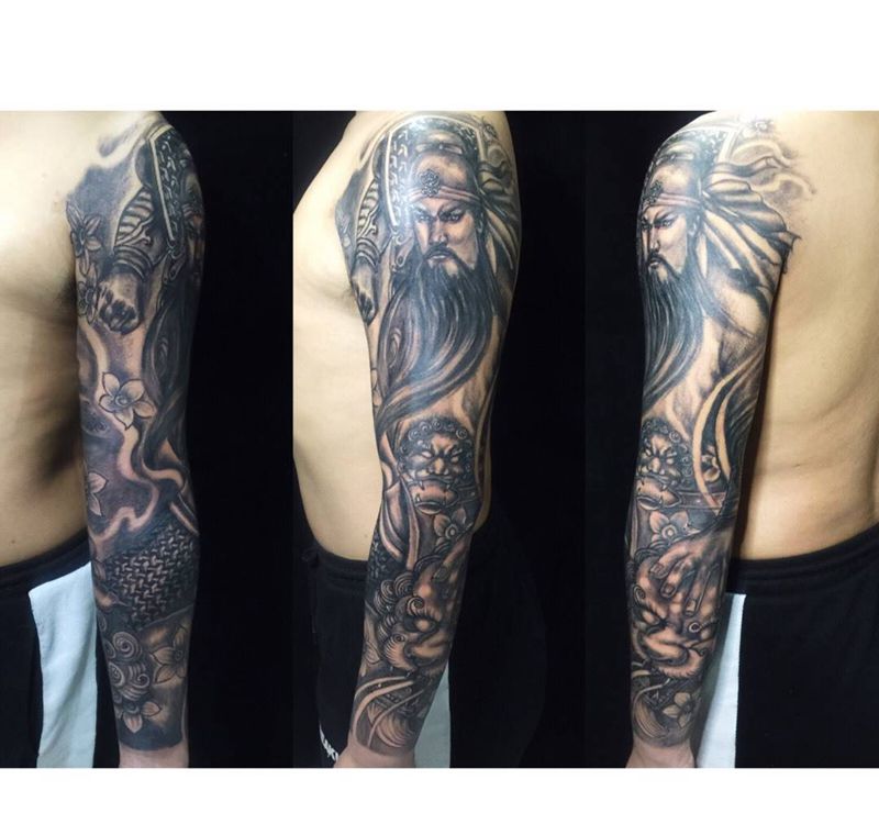 原创关羽花臂纹身图片