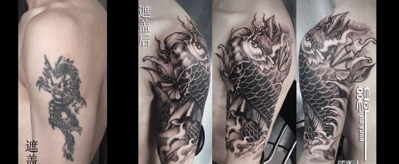 鲤鱼遮盖纹身图片