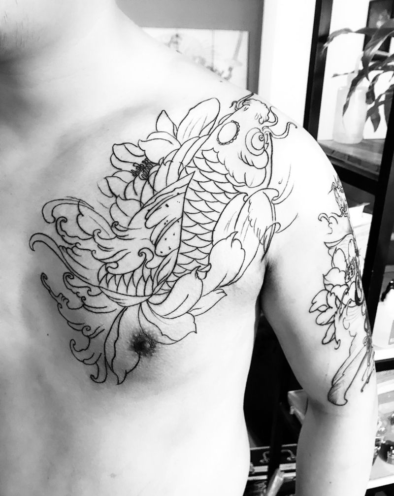 鲤鱼线条纹身图片