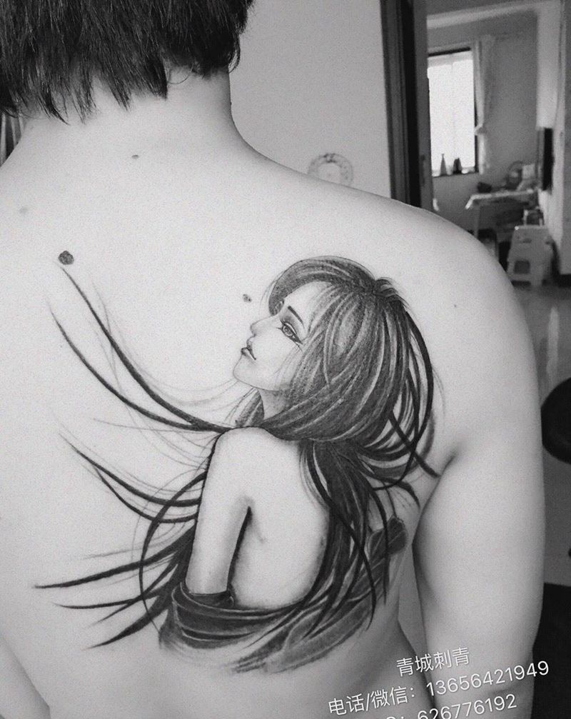 美女纹身纹身图片_成品传统背部人物原创纹身图案