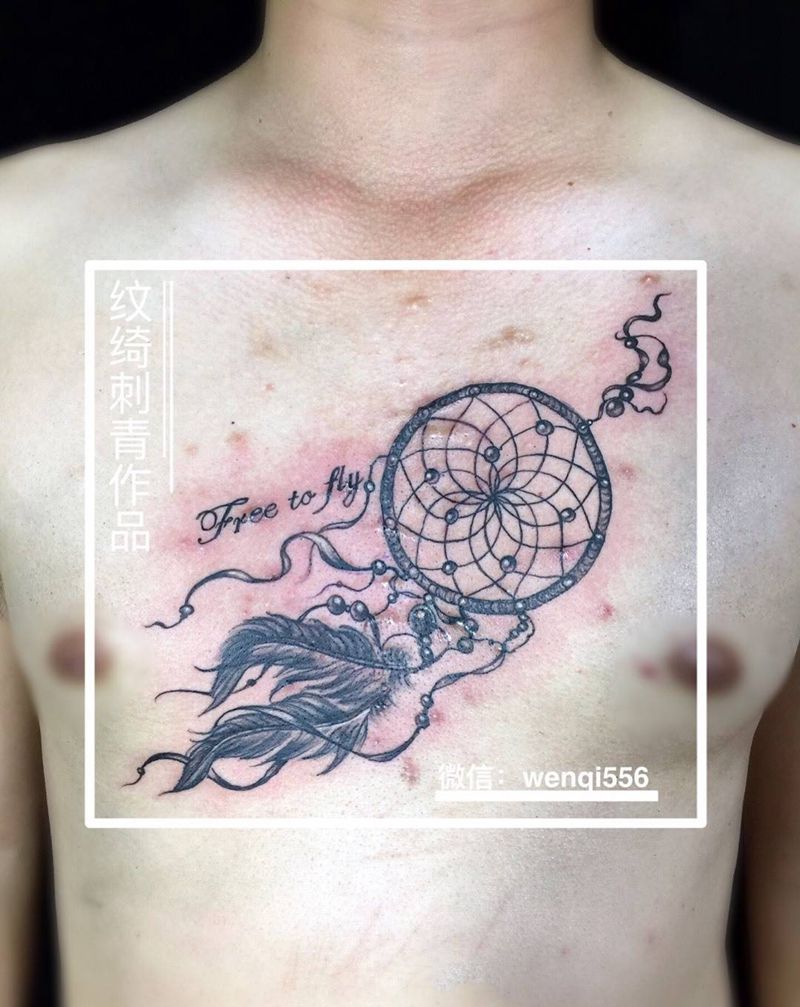 遮盖疤痕~捕梦网纹身图片