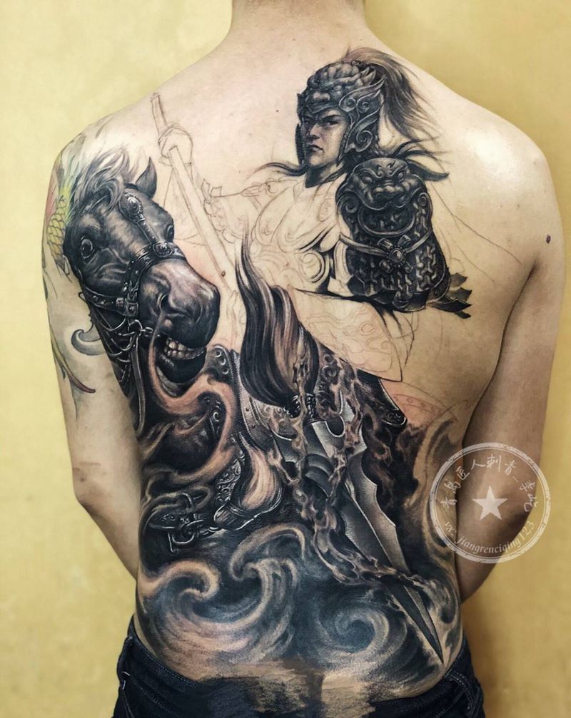 赵云 赵子龙满背纹身图片_背部新传统欧美写实赵云赵子龙纹身图案