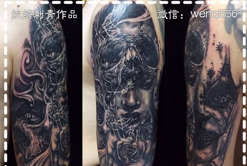 遮盖~欧美风格大臂纹身图片