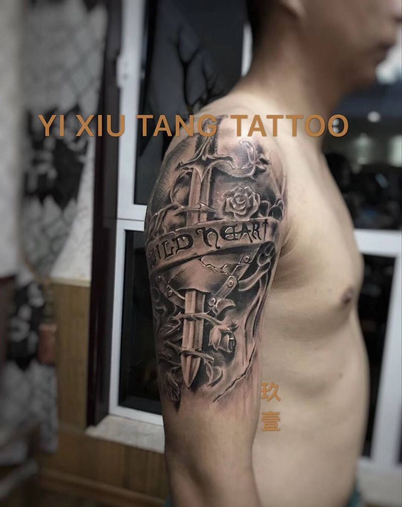 无纹身图片_成品插画手稿颈部肩部原创写实手部纹身图案