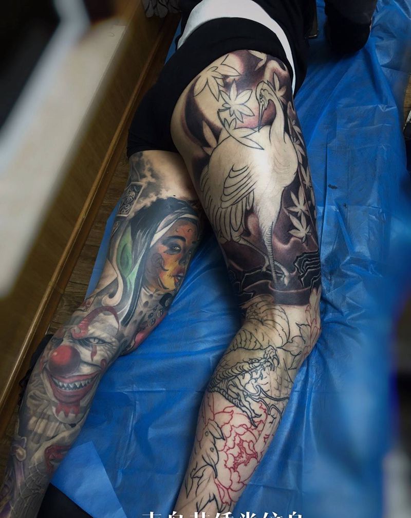 包双腿纹身图片_脚部手臂新传统欧美写实包臂纹身图案