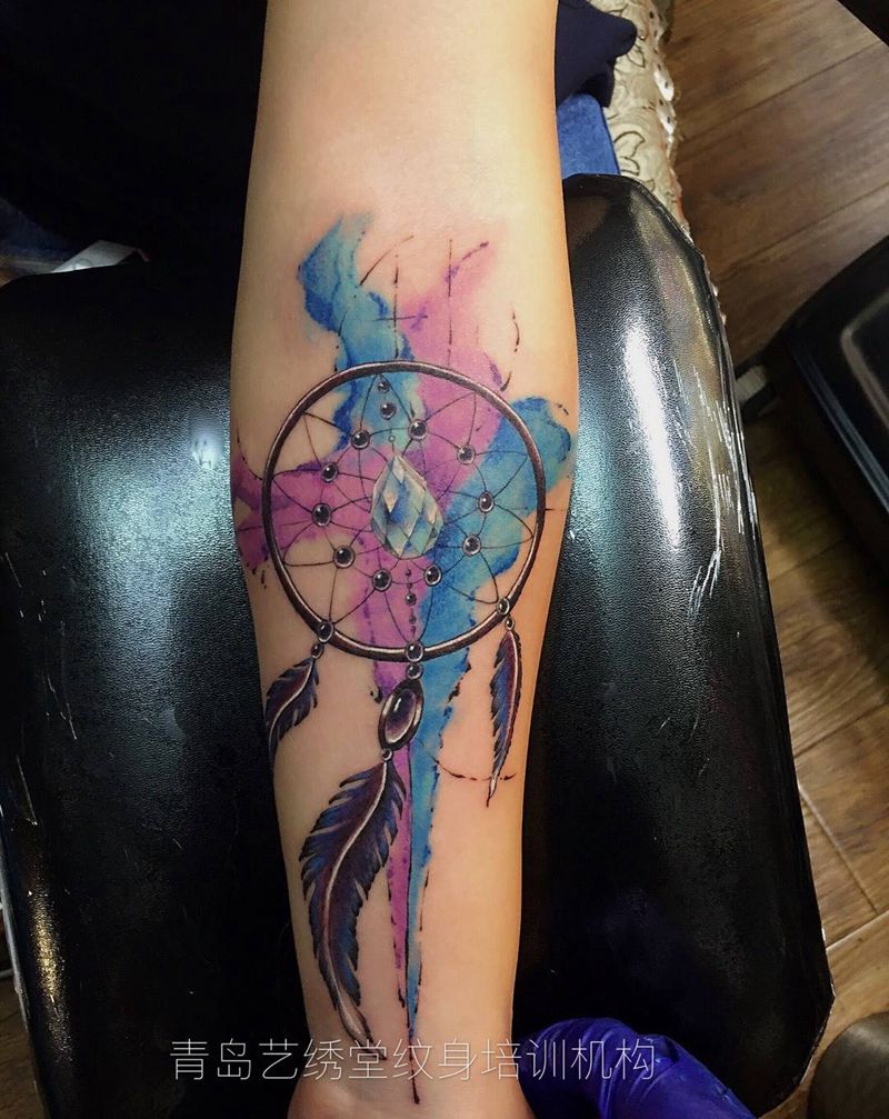 捕梦网纹身图片_成品插画静物写实背部纹身图案