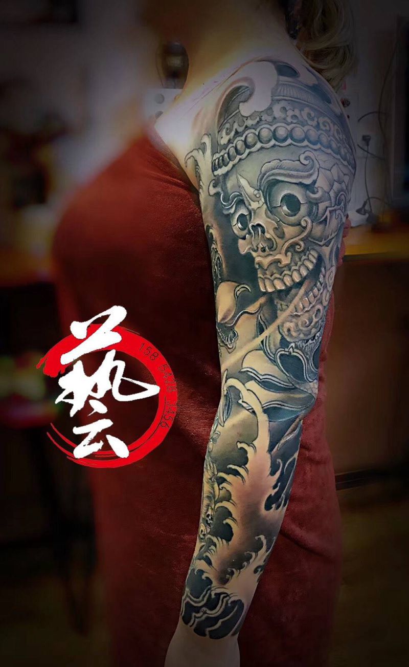 女神花臂纹身图片_手臂腿部新传统老传统嘎巴拉纹身图案