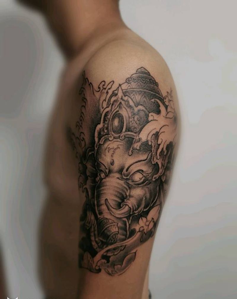 象神大臂纹身图片_手臂纹身图案