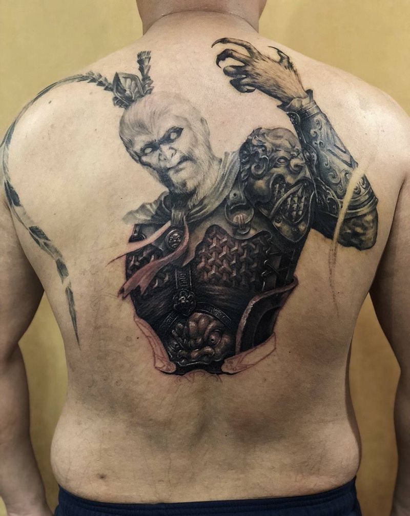 齐天大圣3纹身图片_背部新传统写实孙悟空齐天大圣纹身图案