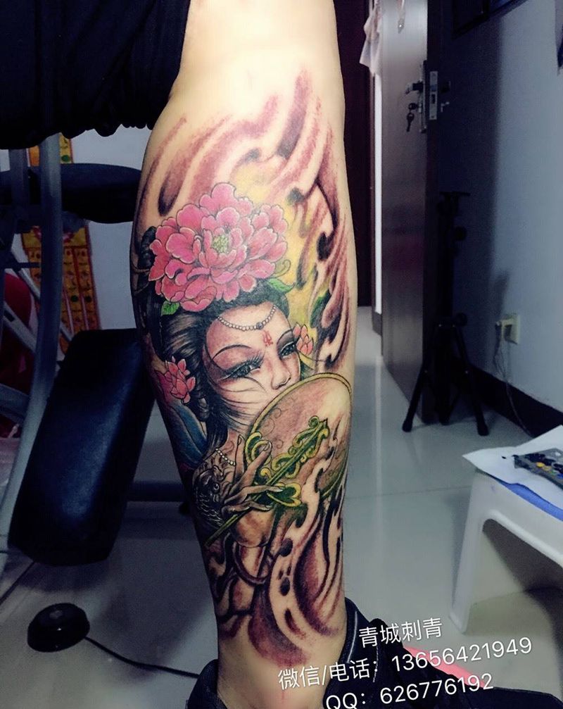 艺妓纹身纹身图片_成品腿部传统人物纹身图案