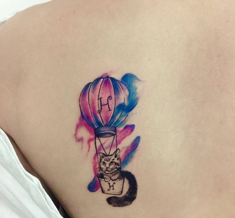 热气球猫咪纹身图片