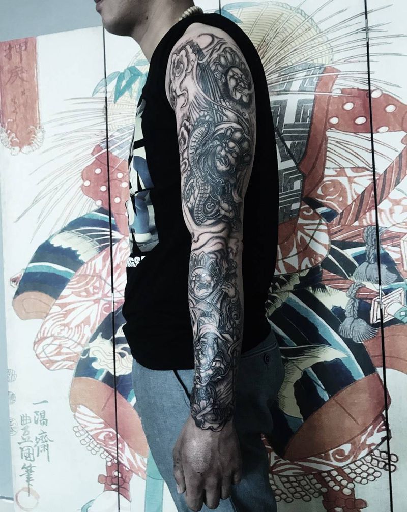 四大天王花臂纹身图片