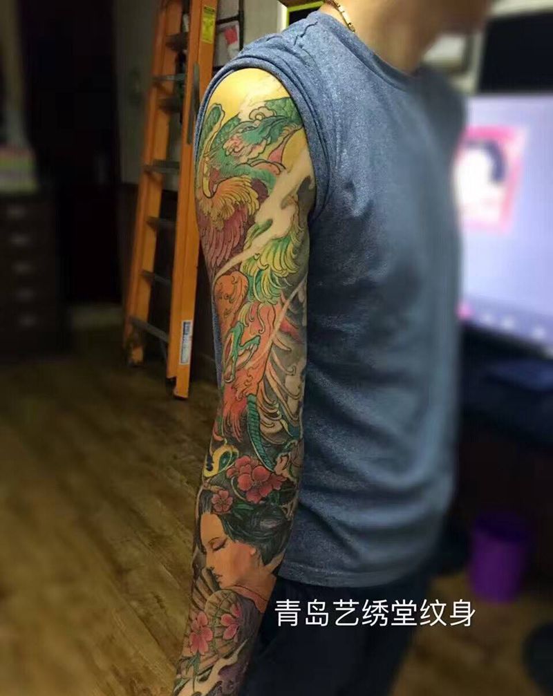 凤凰涅槃纹身图片_成品手稿手臂欧美原创纹身图案