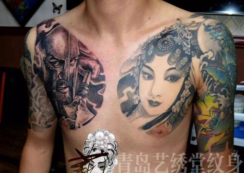 板甲纹身图片_成品手稿胸部欧美传统原创纹身图案