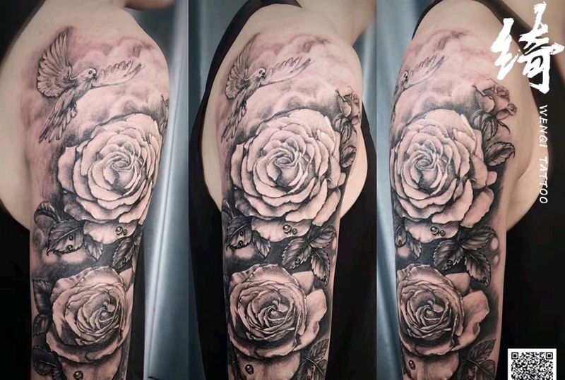 玫瑰纹身图片_手臂欧美写实纹身图案