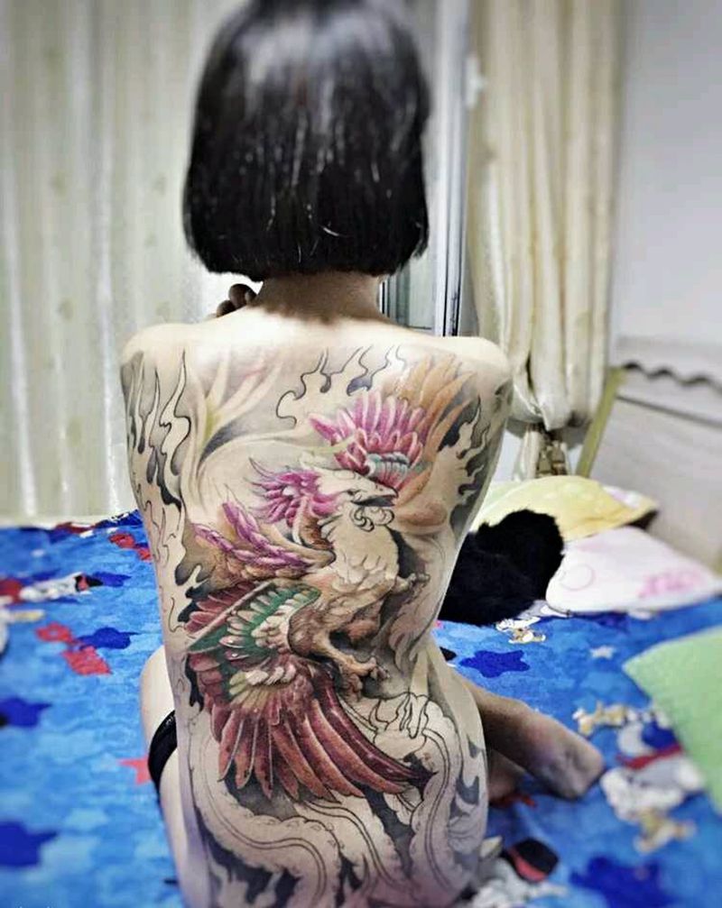 凤凰  彩色完成30%纹身图片