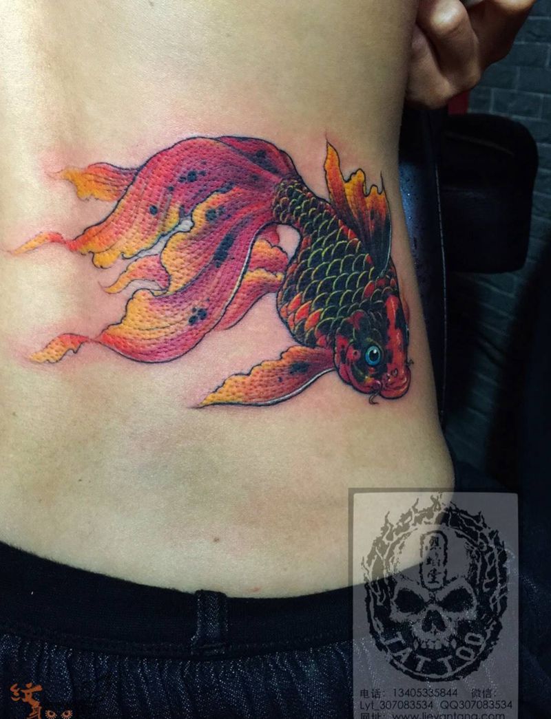 改鲤鱼纹身图片_成品腰部传统动物原创遮盖作品纹身图案