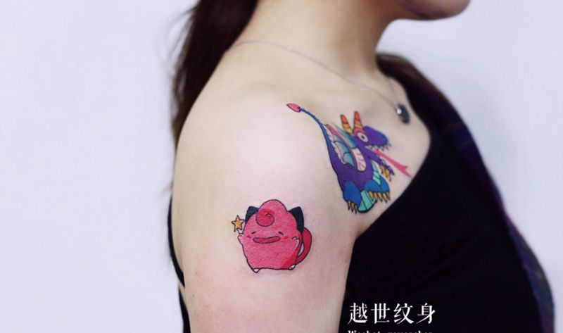 卡通纹身图片_肩部小清新纹身图案