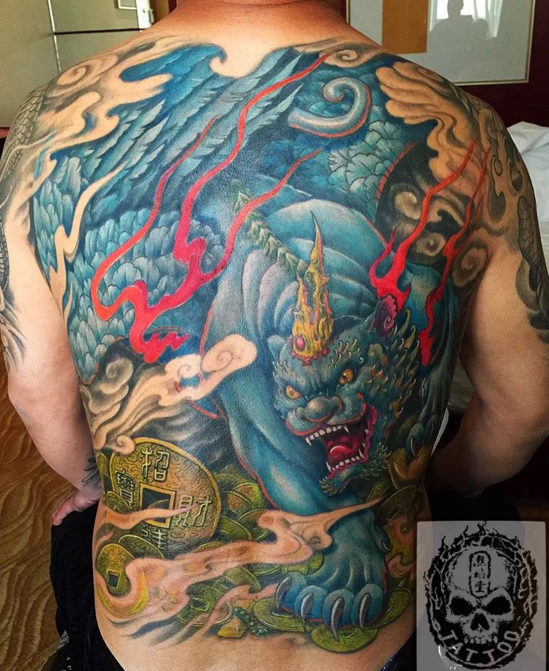 貔貅纹身图片_成品传统背部动物神兽原创纹身图案